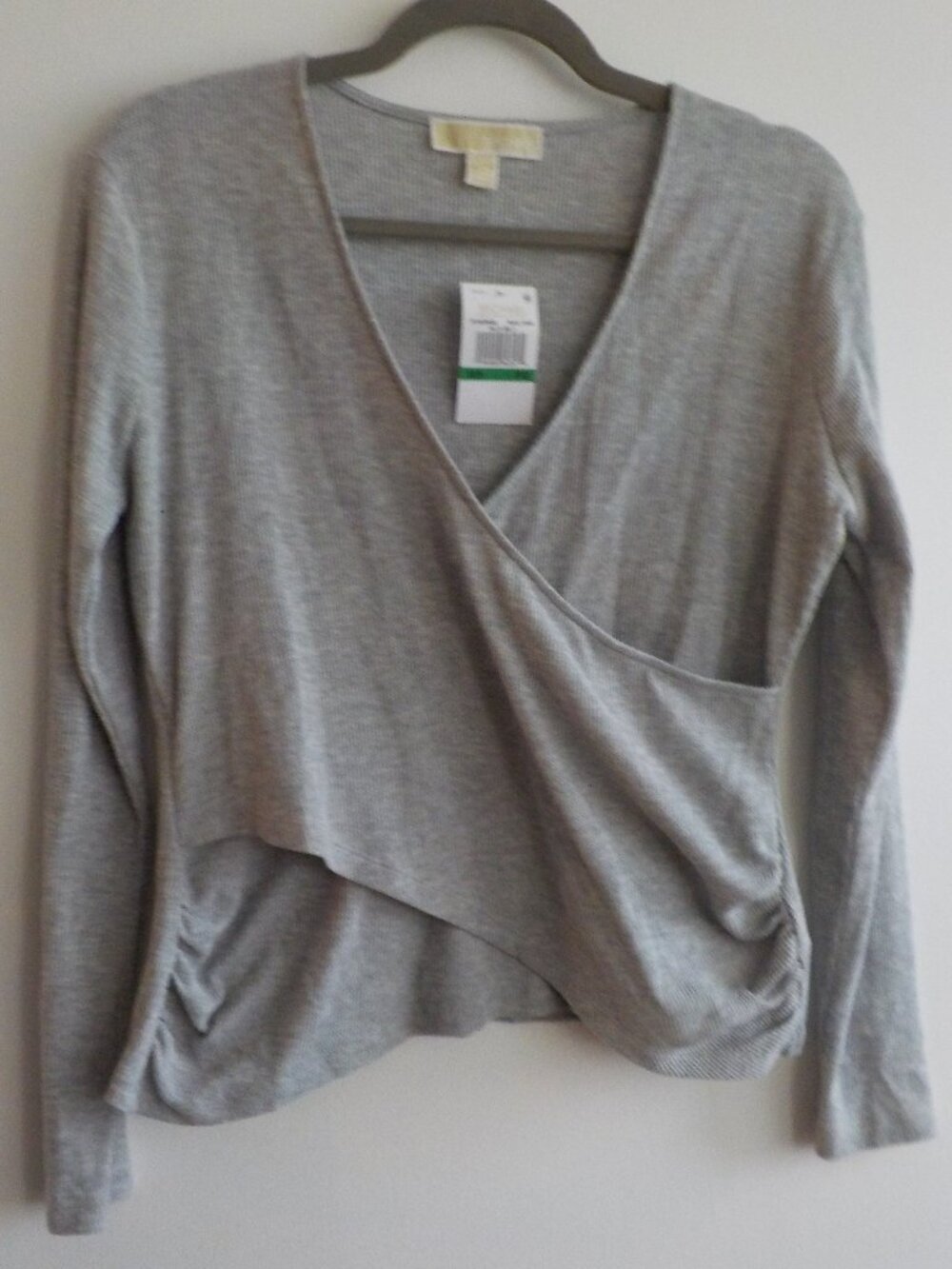 Michael Kors Top - Petite Large - NWT Heather Grey Long Sleeve Crossover (2274)